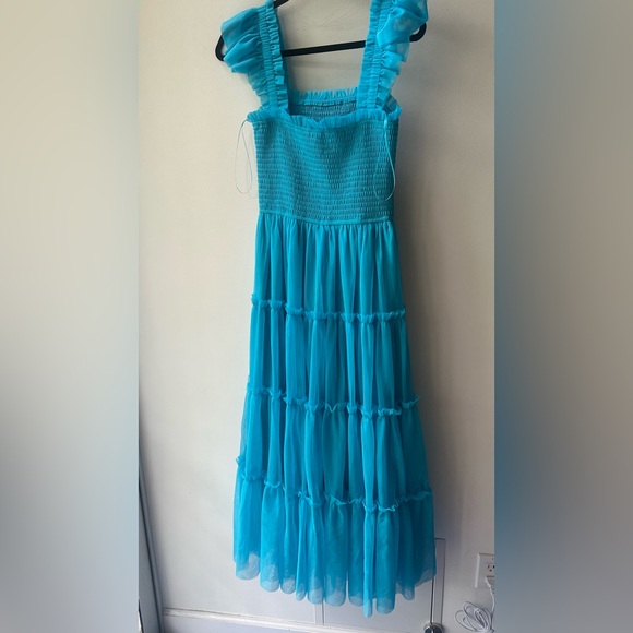 Bibi, Aqua Blue Tiered Tulle Maxi Dress, Size S | 1402 nwot - Picture 3 of 6